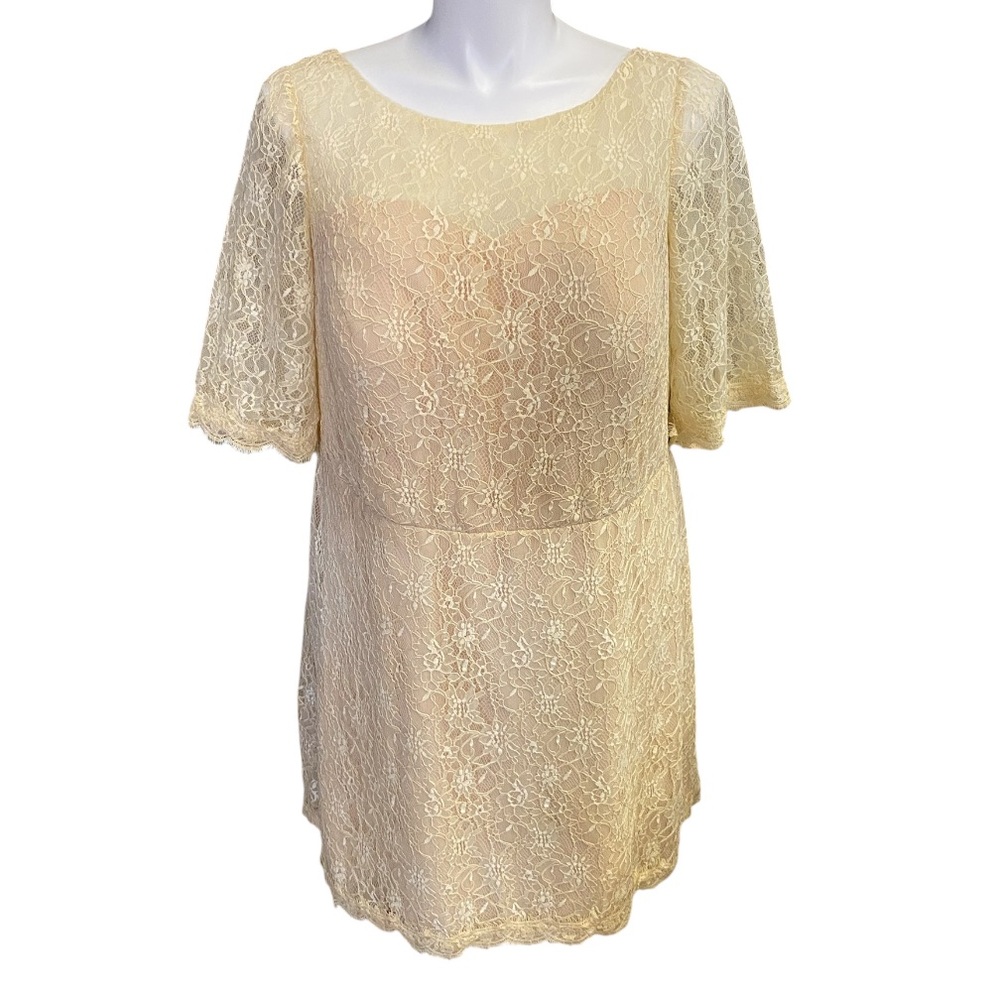 JJ's House Size 22W Floral Lace Overlay Dress Beige Party Cocktail